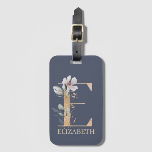 E Monogram Floral Personalized Luggage Tag