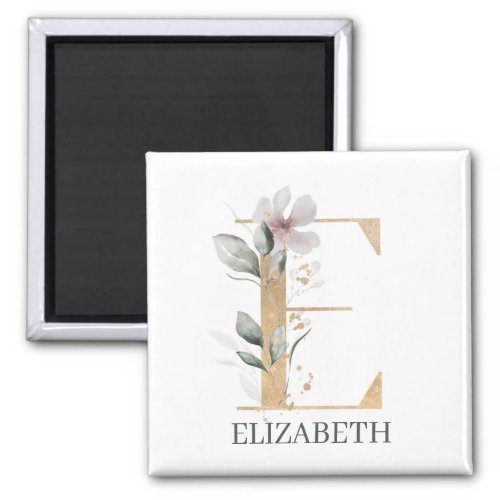 E Monogram Floral Personalized Magnet