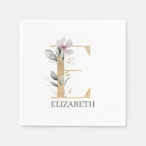 E Monogram Floral Personalized Napkins