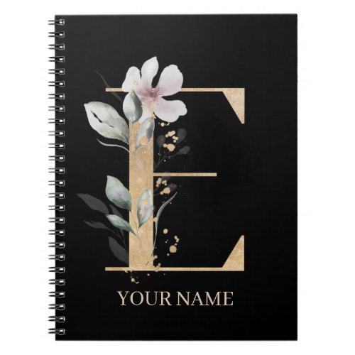 E Monogram Floral Personalized Notebook