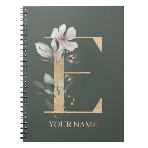 E Monogram Floral Personalized Notebook