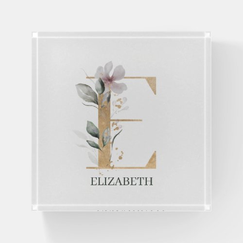 E Monogram Floral Personalized Paperweight