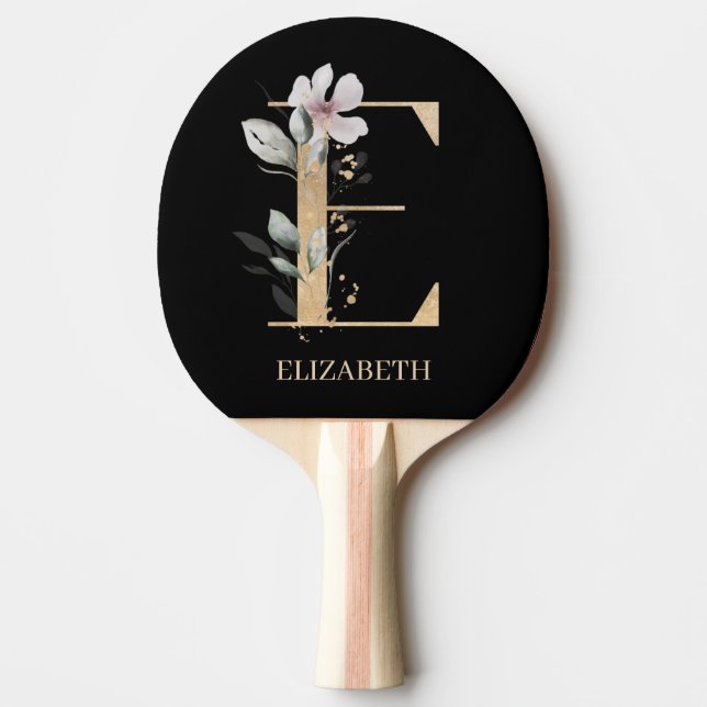 E Monogram Floral Personalized Ping Pong Paddle (Front)