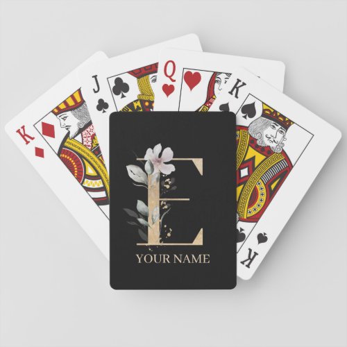 E Monogram Floral Personalized Poker Cards