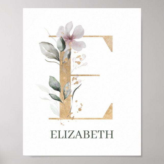 E Monogram Floral Personalized Poster (Front)