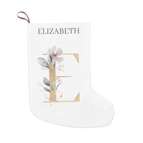 E Monogram Floral Personalized Small Christmas Stocking