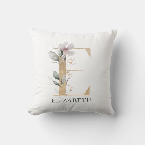 E Monogram Floral Personalized Throw Pillow