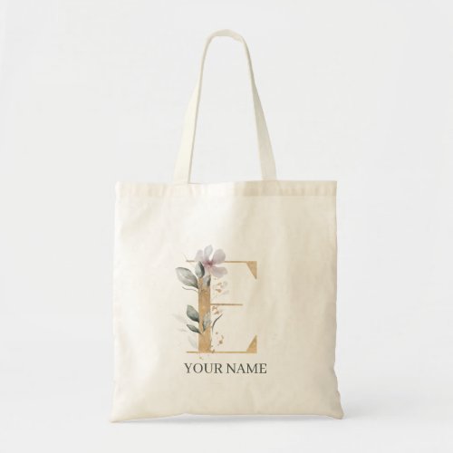 E Monogram Floral Personalized Tote Bag