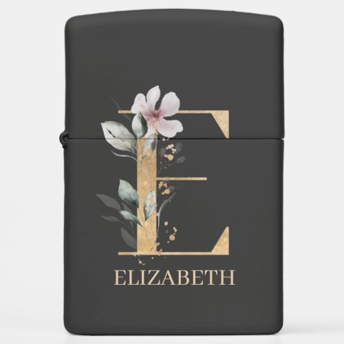 E Monogram Floral Personalized Zippo Lighter