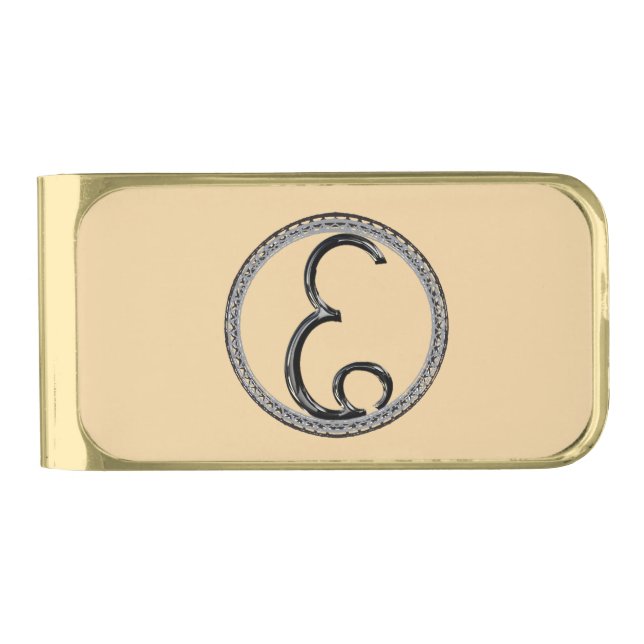 E Monogram Gold Finish Money Clip (Front)