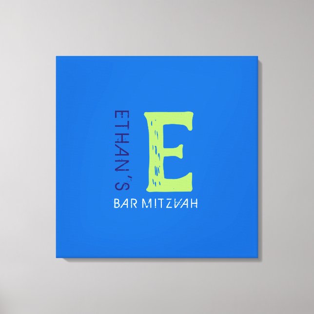 E Monogram Initial Bar Bat Mitzvah Sign-In Board Canvas Print (Front)