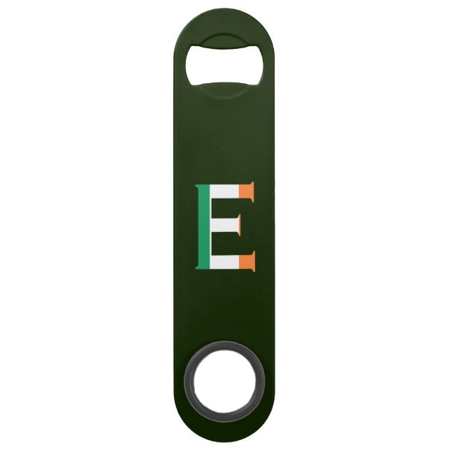 E Monogram overlaid on Irish Flag bocnt Bar Key (Front)