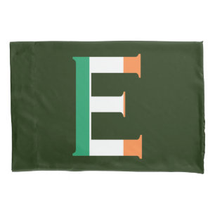 E Monogram overlaid on Irish Flag pccnt Pillow Case