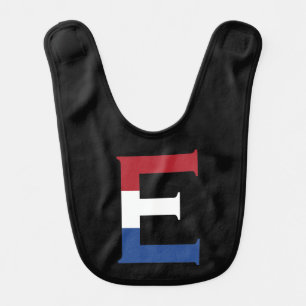 E Monogram overlaid on Netherlands Flag on bk bbt Baby Bib