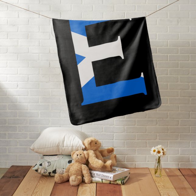 E Monogram overlaid on Scottish Flag bbcnt Baby Blanket (In Situ)