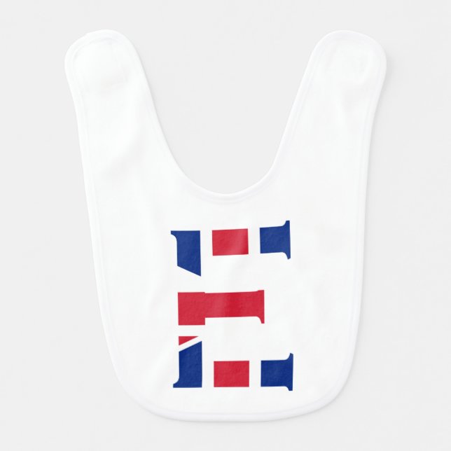E Monogram overlaid on Union Jack Flag bbcnt Baby Bib (Front)