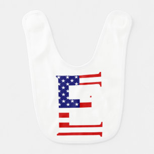 E Monogram overlaid on USA Flag bbt Baby Bib