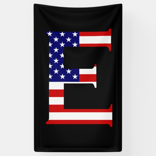 E Monogram overlaid on USA Flag (v) bnrcnt Banner (Vertical)