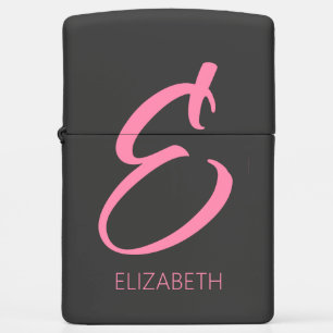 E Monogram Personalized Pink Zippo Lighter