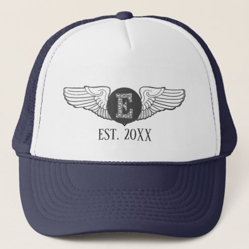 E Personalized Monogram Aviation Pilot Wings Trucker Hat