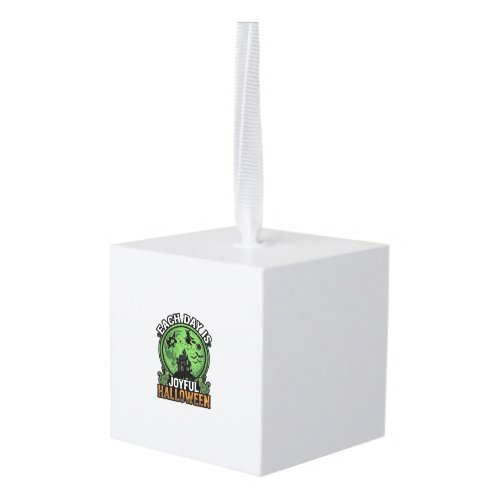 Each Day Joyful Halloween Haunted House Witch Cat Cube Ornament