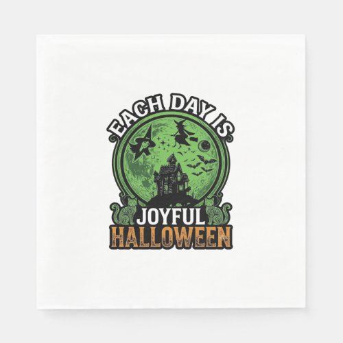 Each Day Joyful Halloween Haunted House Witch Cat Napkins