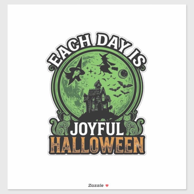 Each Day Joyful Halloween Haunted House Witch Cat  Sticker (Sheet)