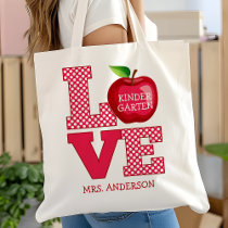 eacher Apple Love Personalized Name And Grade Tote Bag