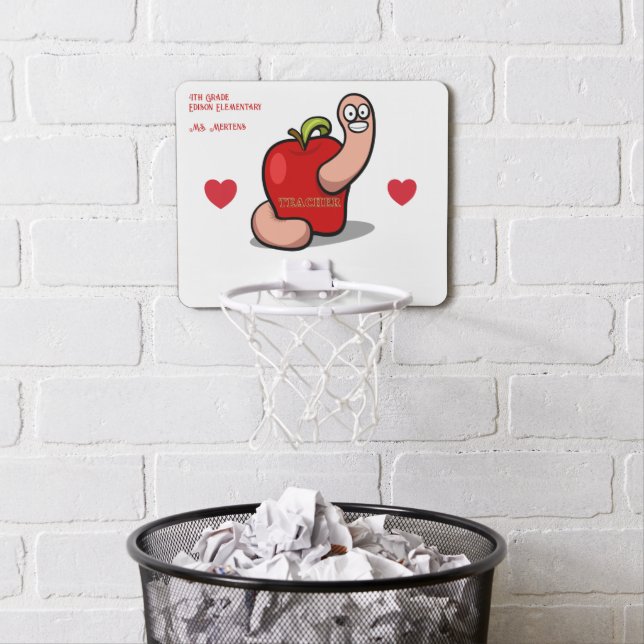 eacher Appreciation Worm in Apple Add Name Mini Basketball Hoop (In Situ)