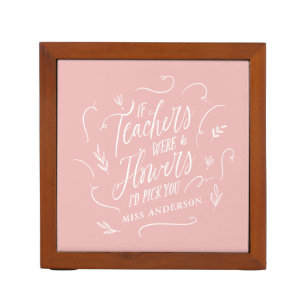 eacher modern typography elegant script flowers desk organizer