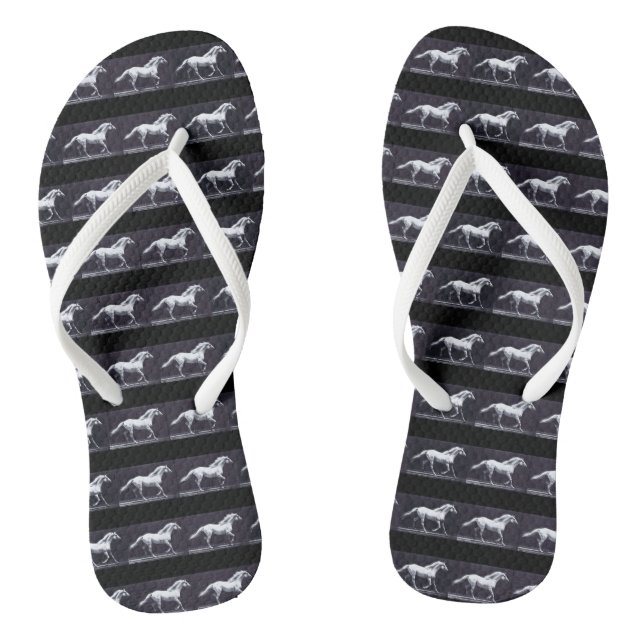 EADWEARD MUYBRIDGE: White Horse Trotting Thongs Flip Flops (Footbed)