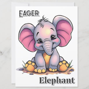 Eager Elephant Cute Cartoon Kid's Nursery Art