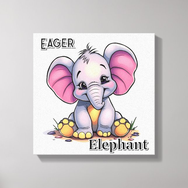Eager Elephant  | Cute Cartoon Kid's Nursery Art Canvas Print (Front)