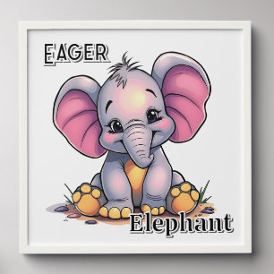 Eager Elephant Cute Cartoon Kid's Nursery Art Peel And Stick Photo Tile