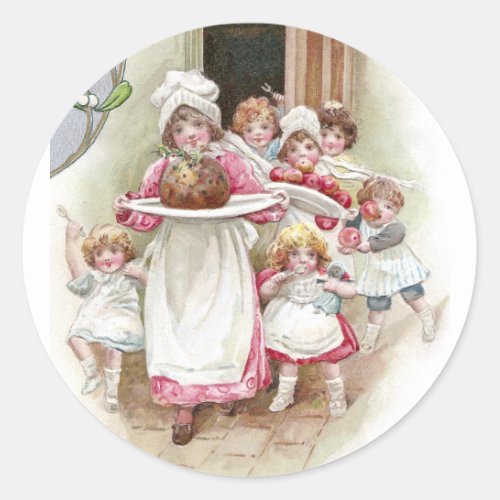 Eager for Plum Pudding Vintage Christmas Classic Round Sticker