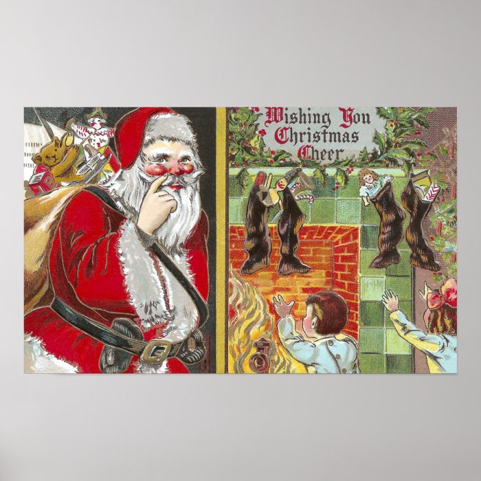 Eager Kids Almost Catch Santa on Xmas Morning Poster