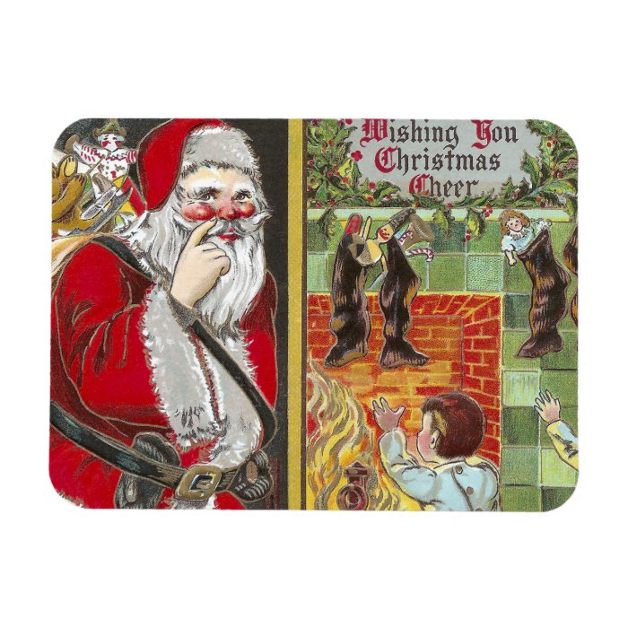 Eager Kids Almost Catch Santa on Xmas Morning Rectangular Magnet