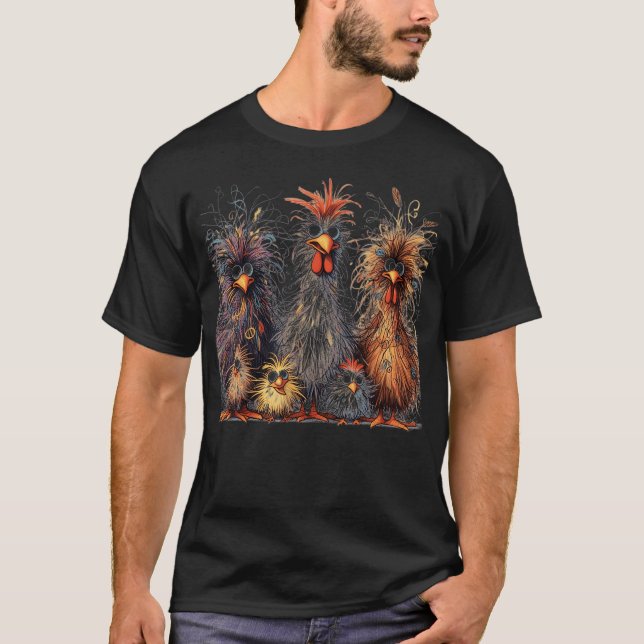 Eagerlys Colorful Funny Chicken Art T-Shirt (Front)