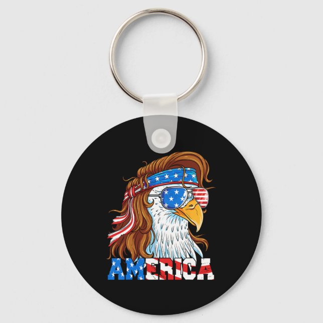 Eagle 4th Of July Mullet American Flag Usa Patriot Keychain (Front)
