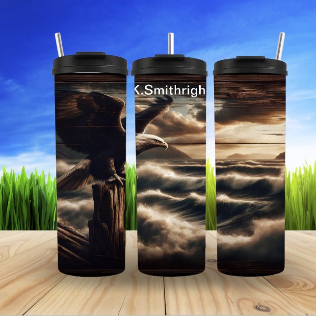 Eagle Above Stormy Sunset Seas Thermal Tumbler (Creator Uploaded)
