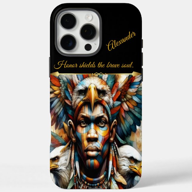 Eagle-adorned African warrior, AI art Case-Mate iPhone Case (Back)