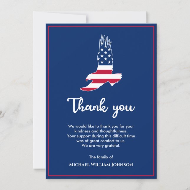 Eagle American Flag Army Military Veteran Funeral Thank You Card (Front)