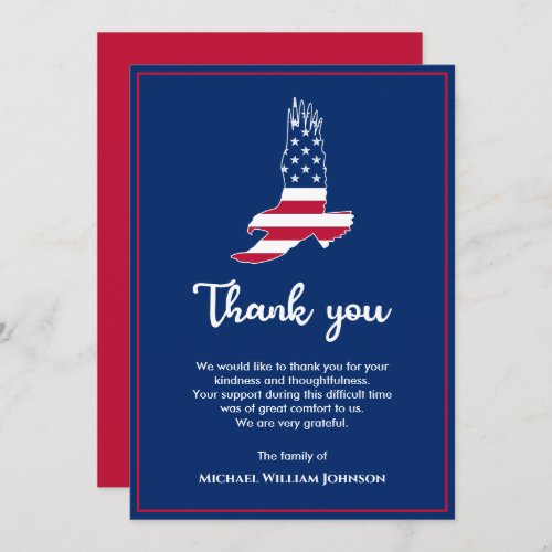 Eagle American Flag Army Military Veteran Funeral Thank You Card
