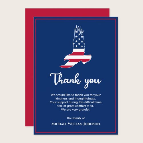 Eagle American Flag Army Military Veteran Funeral Thank You Card