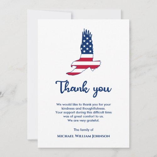 Eagle American Flag Army Veteran Military Funeral Thank You Card