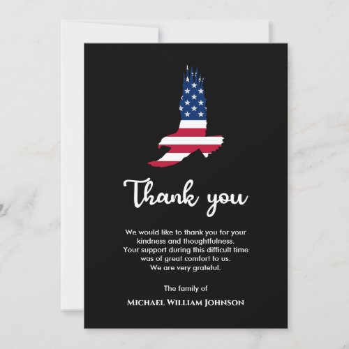 Eagle American Flag Military Army Veteran Funeral Thank You Card