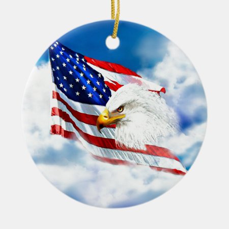 Eagle And American Flag Ceramic Ornament