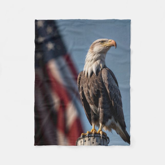 Eagle and American Flag Fleece Blanket (Front)