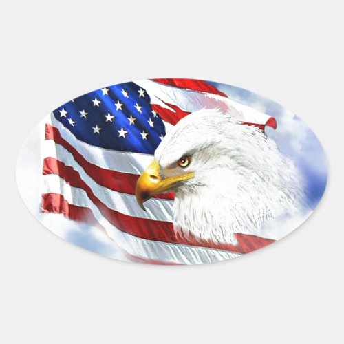 Eagle and American Flag Oval Sticker