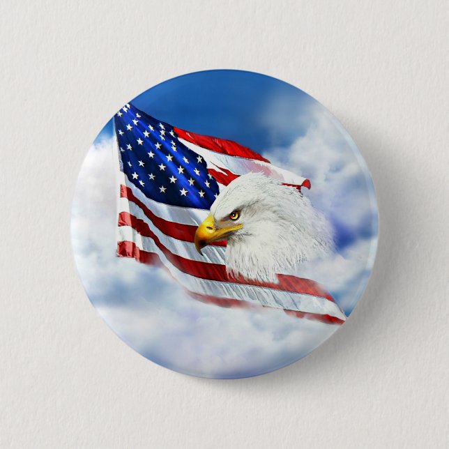 Eagle and American Flag Pinback Button (Front)